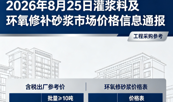 青田2026年8月25日灌浆料及环氧修补砂浆市场价格信息通报
